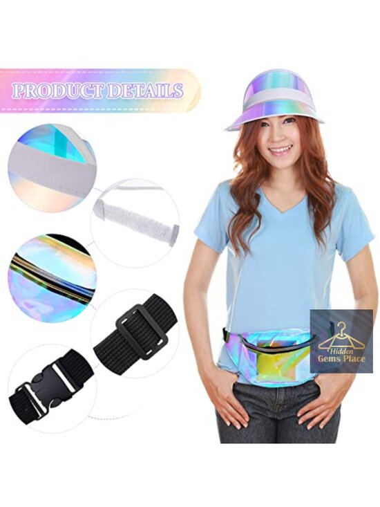 10 Pack PVC Sun Visor Hats & Clear Zipper Fanny Packs Waterproof Waist Bag for main image 4